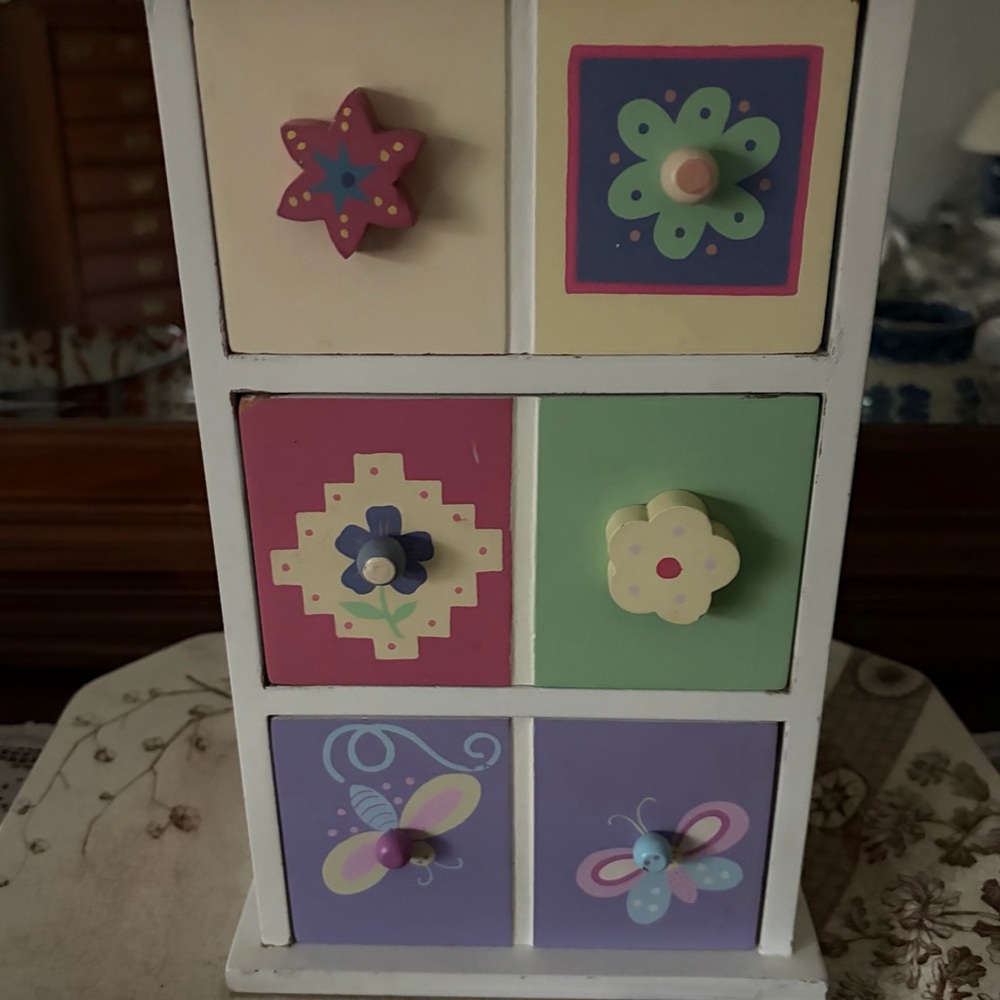 Whimsical Floral & Butterfly Mini Drawer Chest - Pastel Pink Green Purple